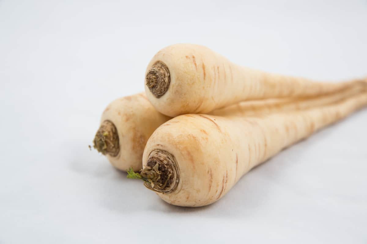 Parsnips stacked on a table