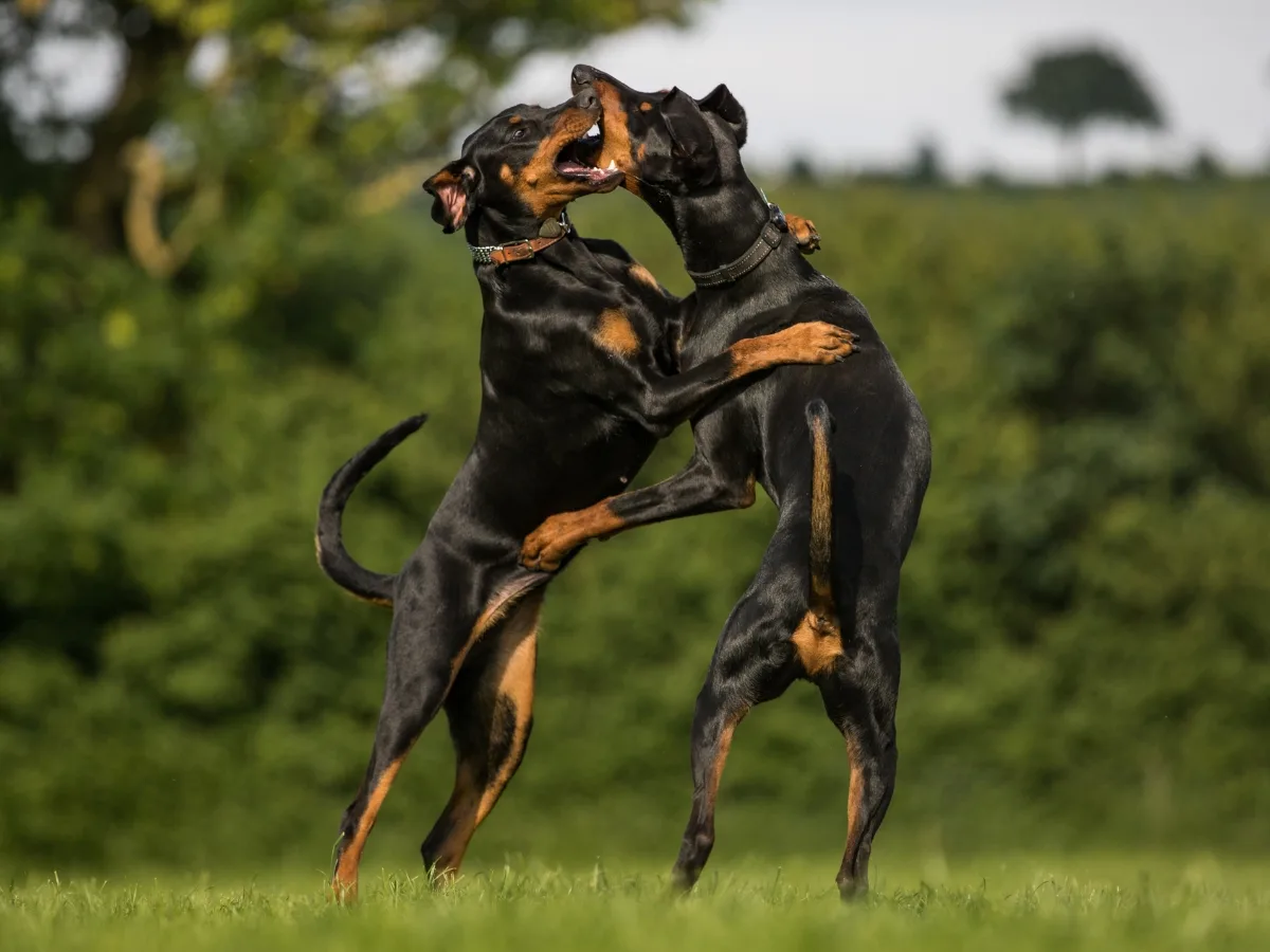 Two Dobermans Playing