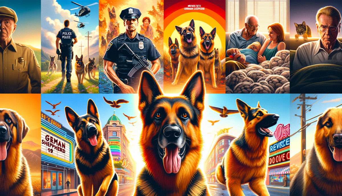 A collage of movies with German Shepherds. 