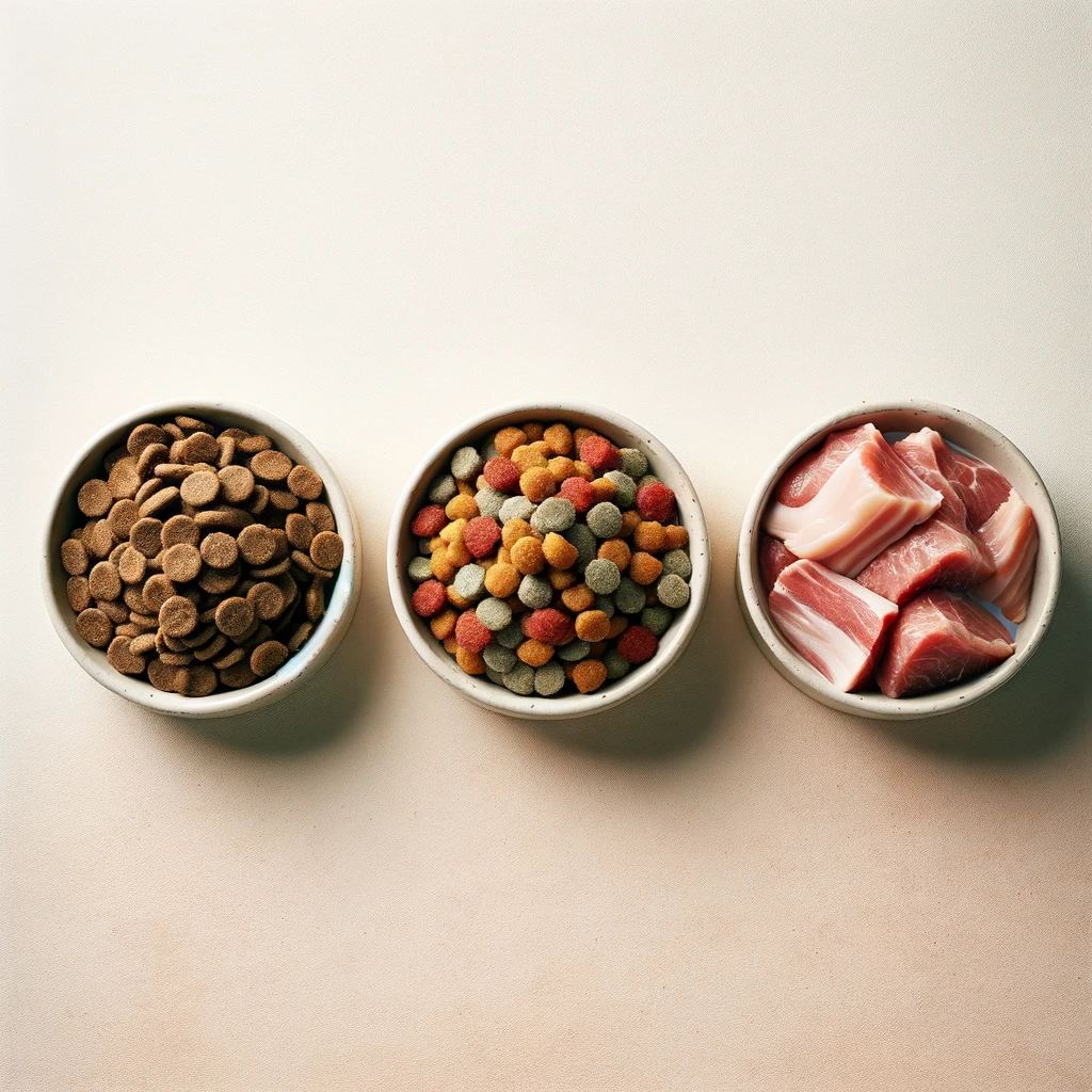 Bowls of different dog food side by side
